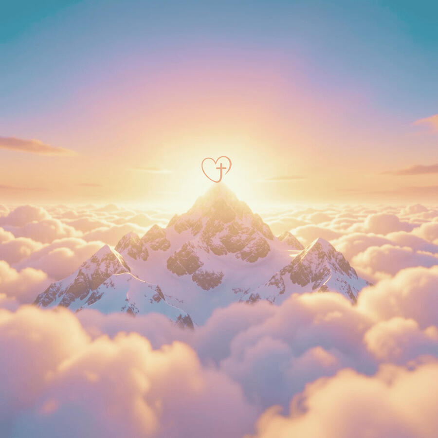 Order Matters – Christ Before Platform, People Before Systems Mountain summit above the clouds at sunrise with a subtle cross at the peak, symbolizing ordered priorities and leadership hierarchy.